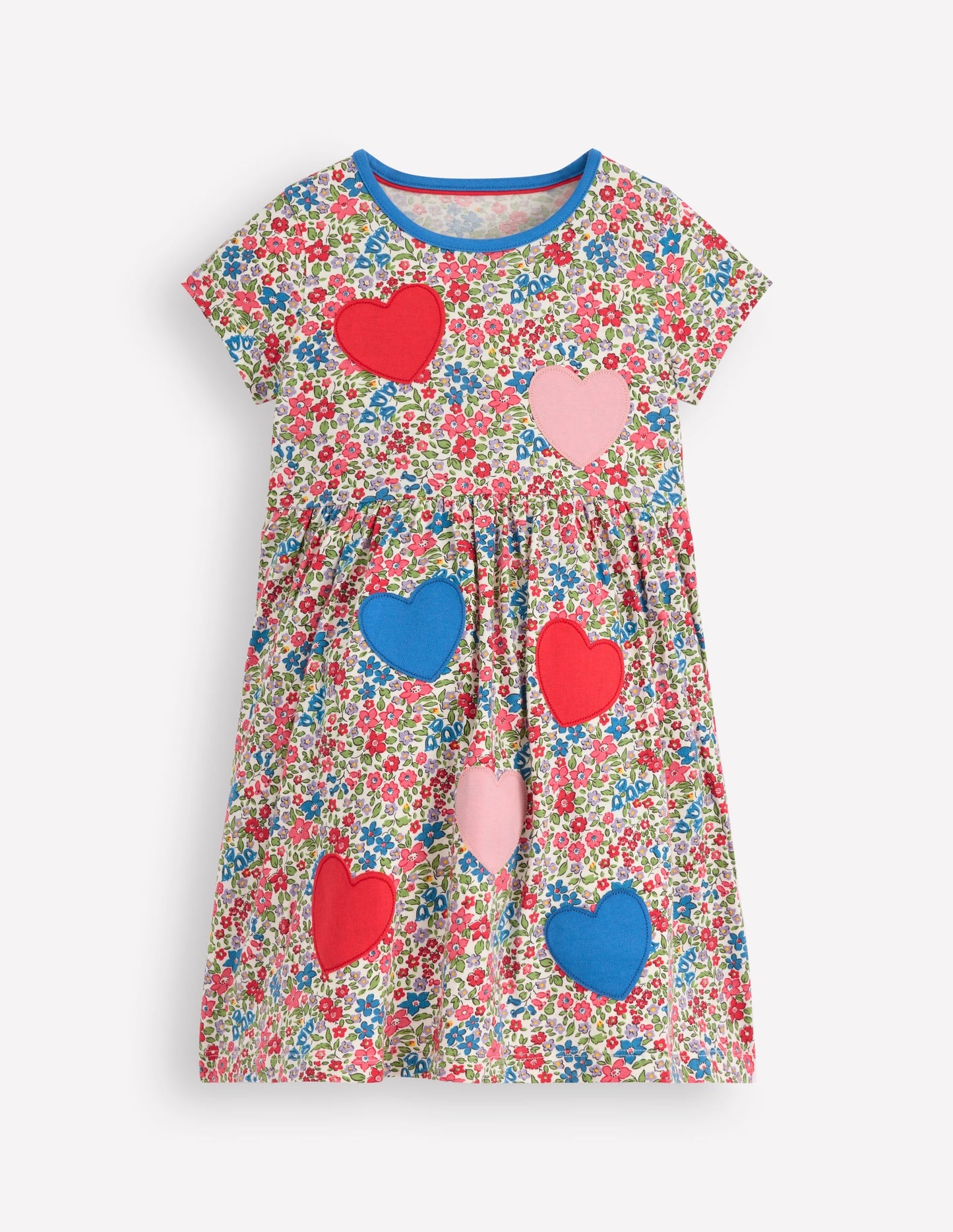 Appliqué T-shirt Dress-Rose Pink Flowerbed Hearts