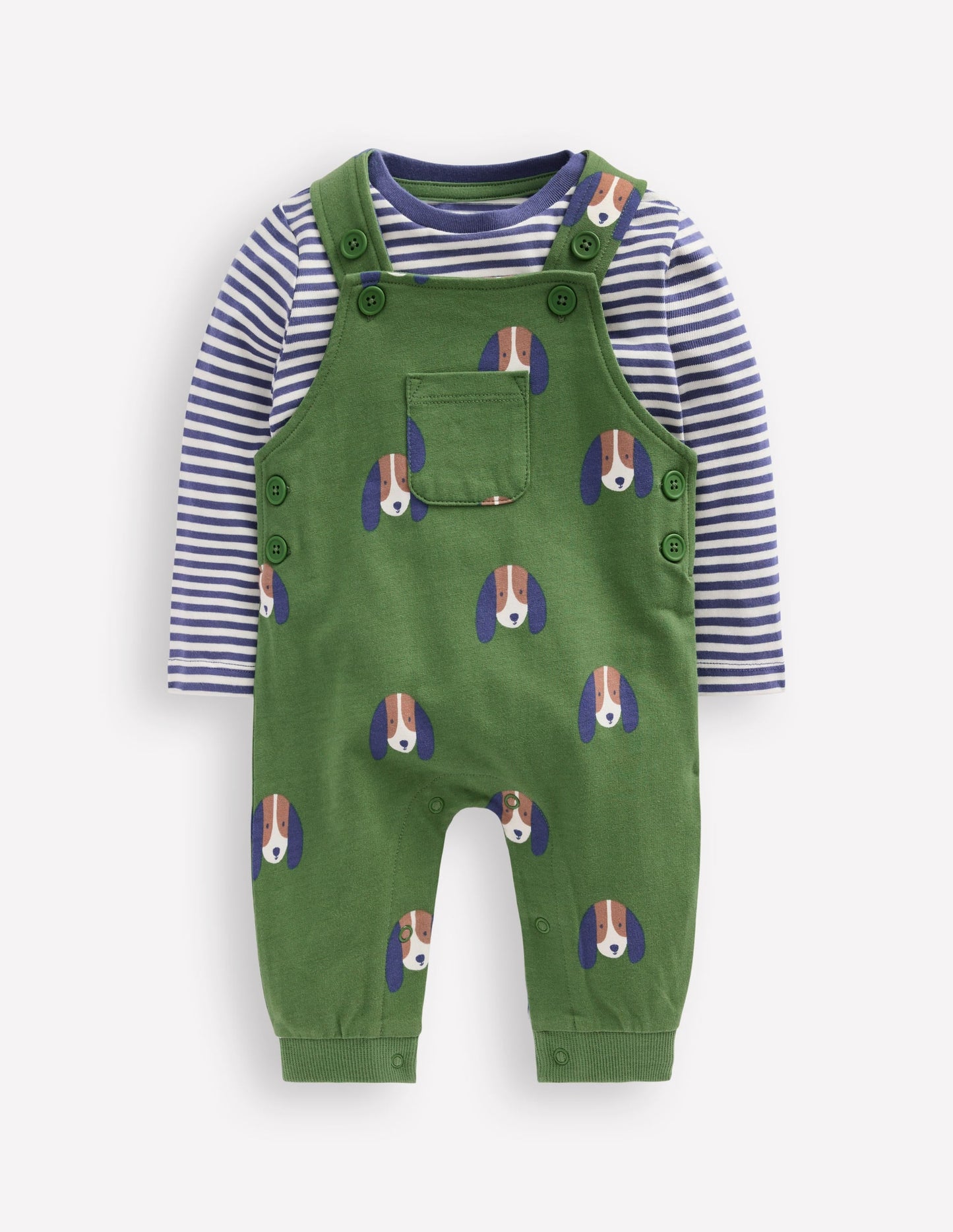 Printed Jersey Overalls Set-Green Dogs