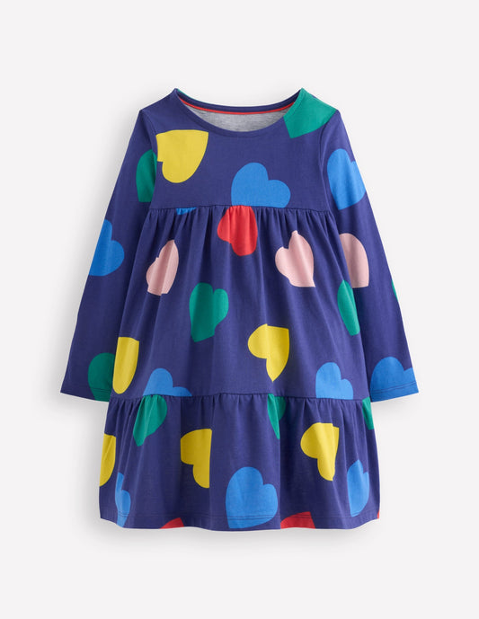 Ariel Long Sleeve Twirly Dress-Starboard Blue Hearts