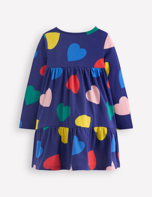 Ariel Long Sleeve Twirly Dress-Starboard Blue Hearts