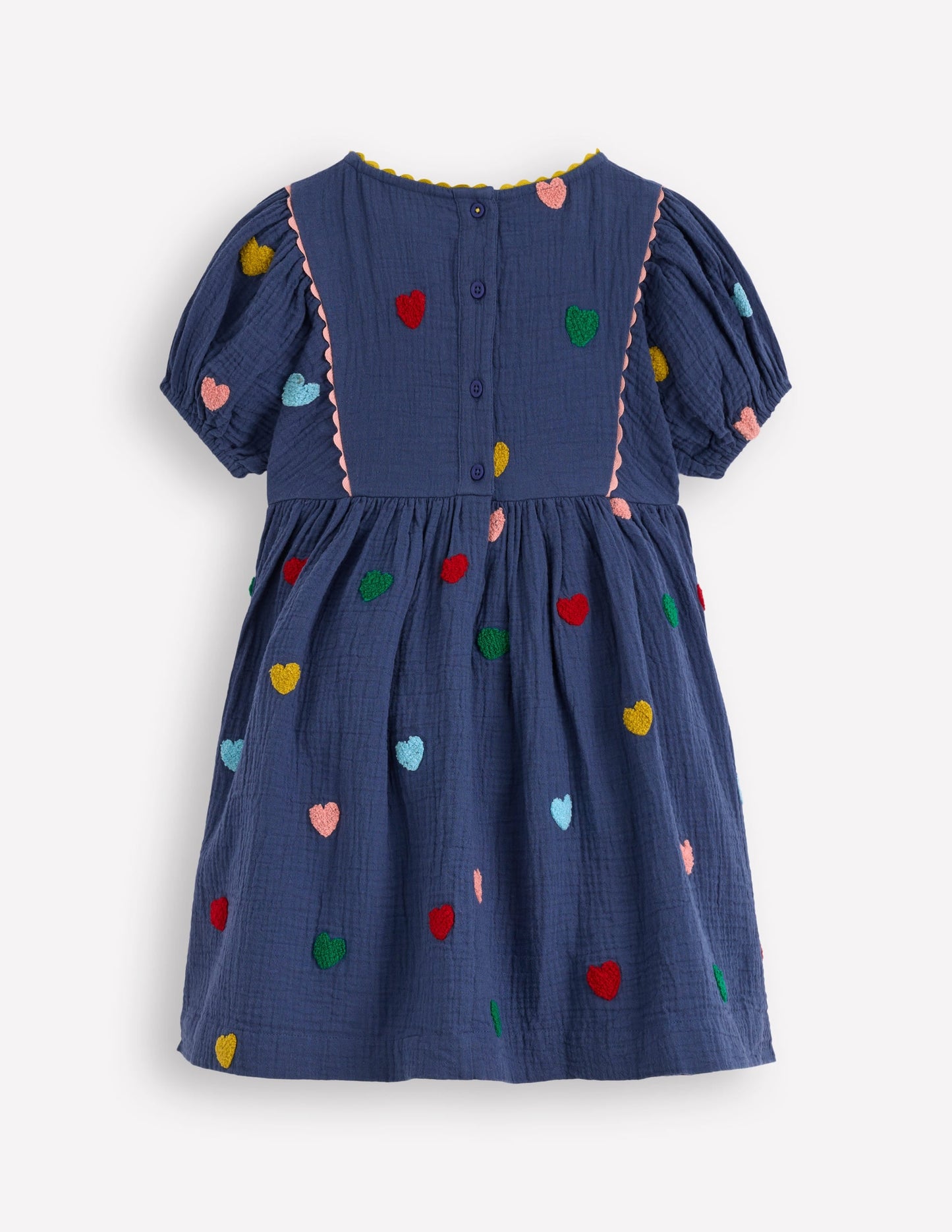 Puff Sleeve Double Cloth Dress-Starboard Blue Hearts