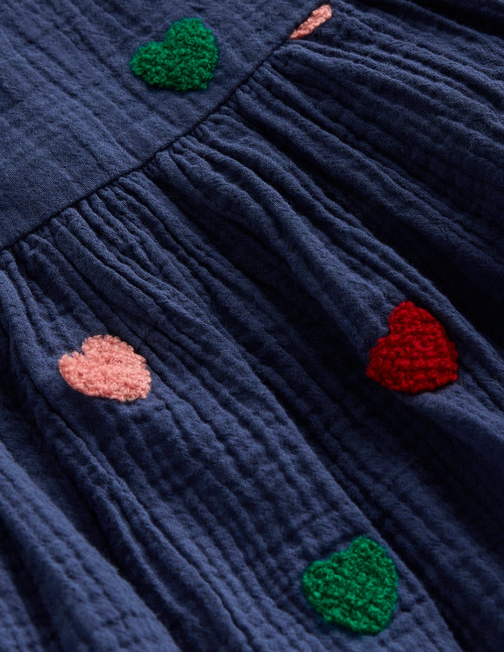 Puff Sleeve Double Cloth Dress-Starboard Blue Hearts