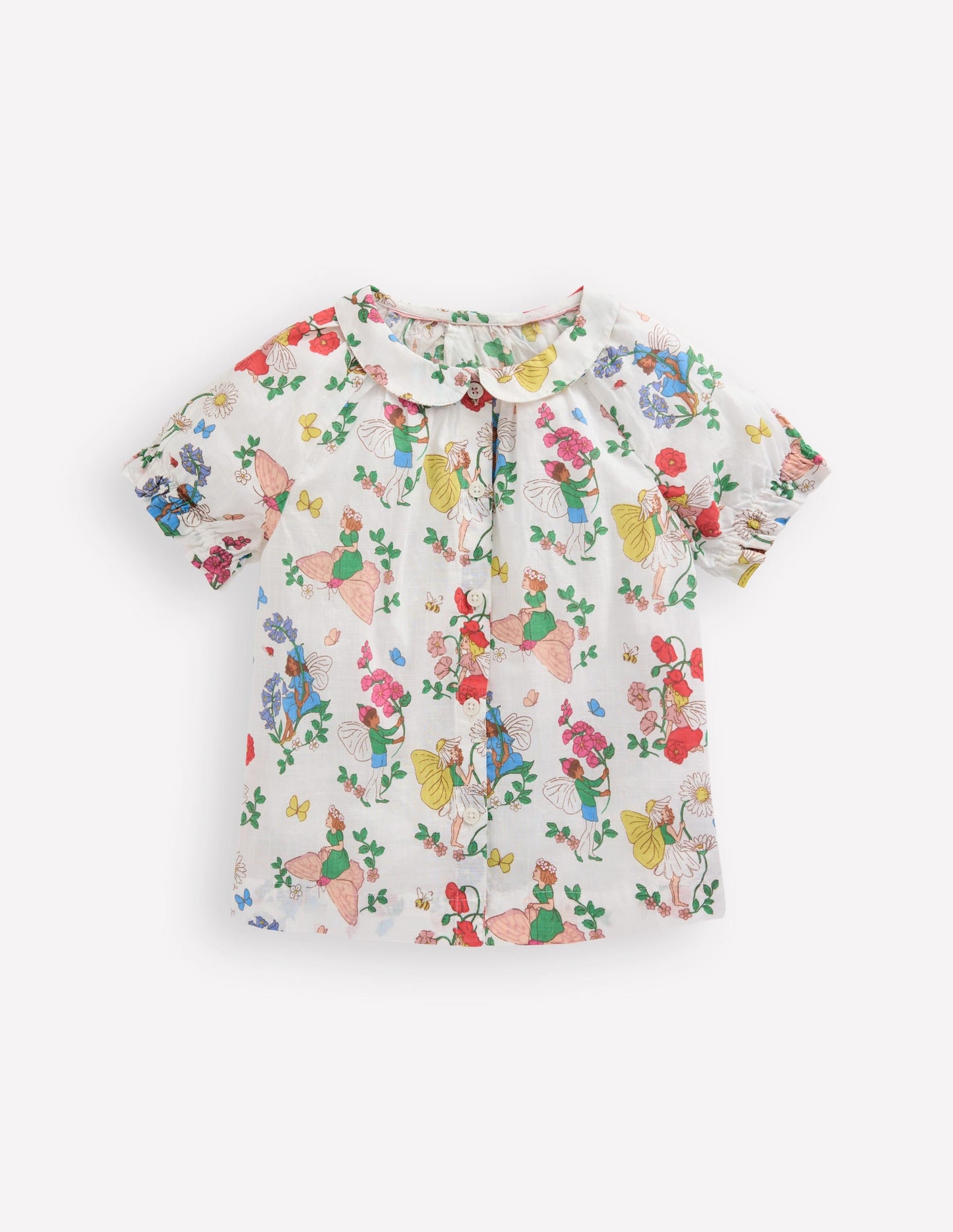 Woven Collared Top-Soft Ivory Flower Fairy