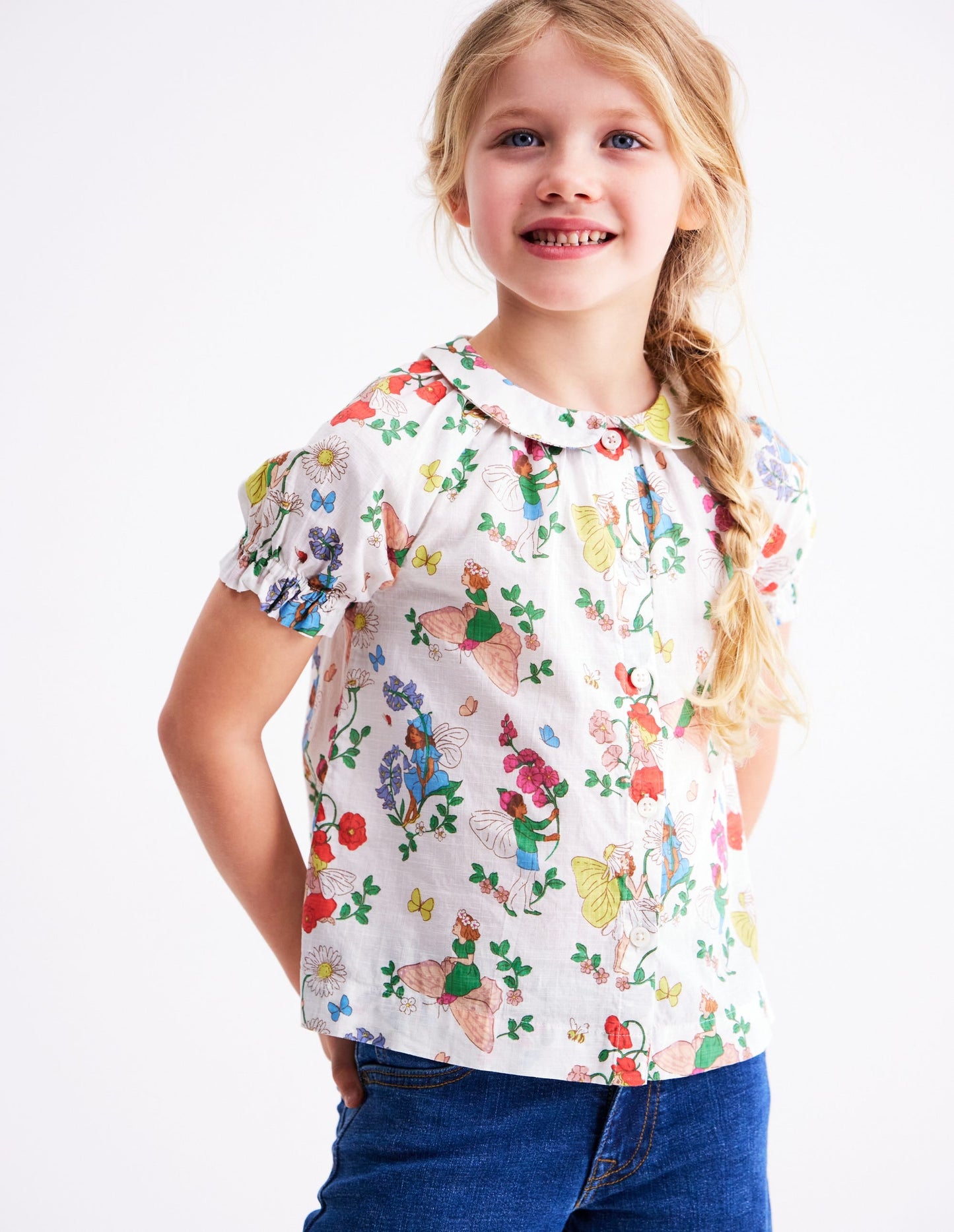 Woven Collared Top-Soft Ivory Flower Fairy