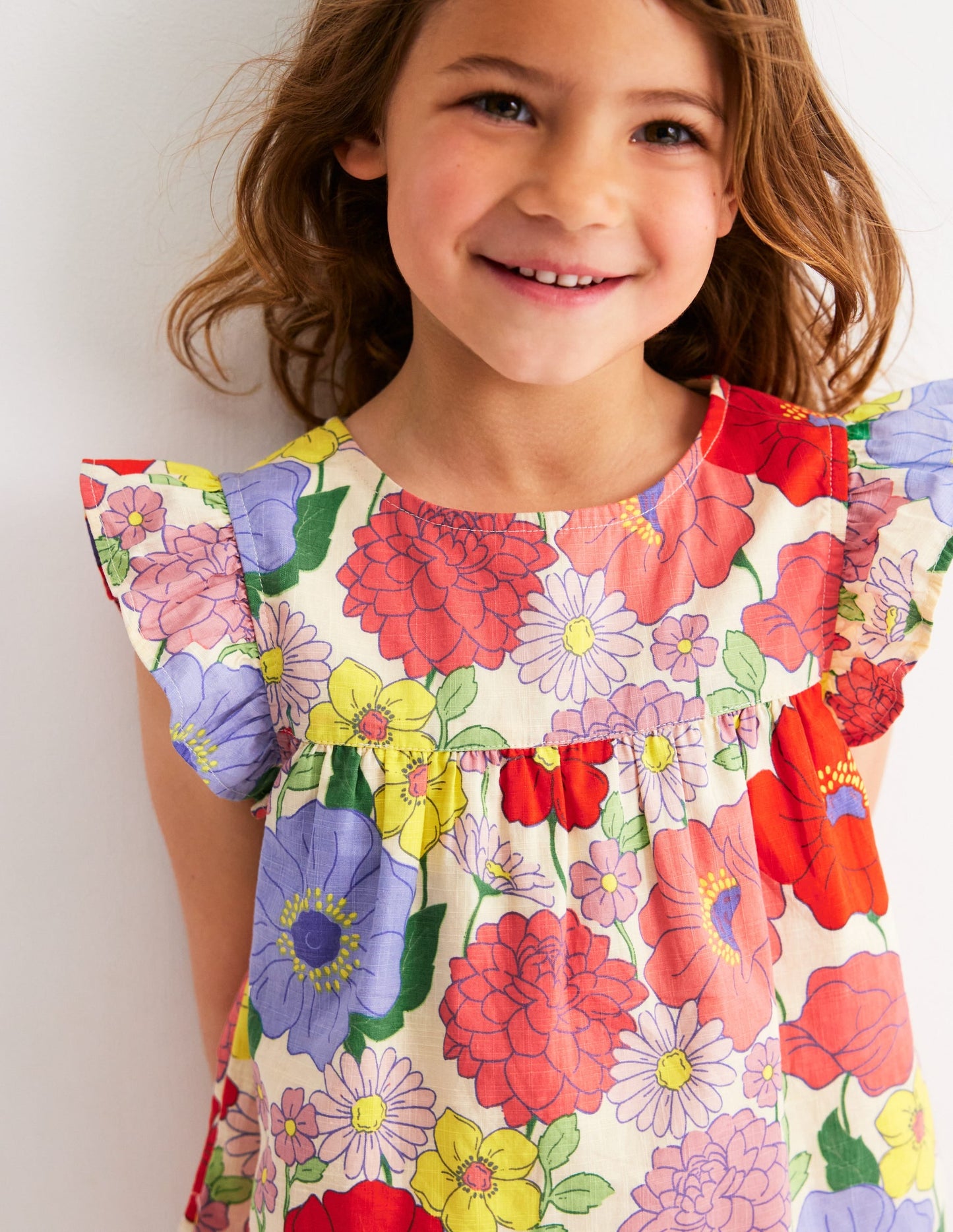 Frill Sleeve Woven Top-Multi Summer Garden