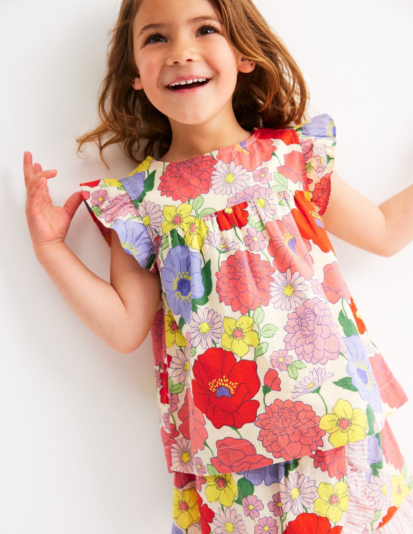 Frill Sleeve Woven Top-Multi Summer Garden
