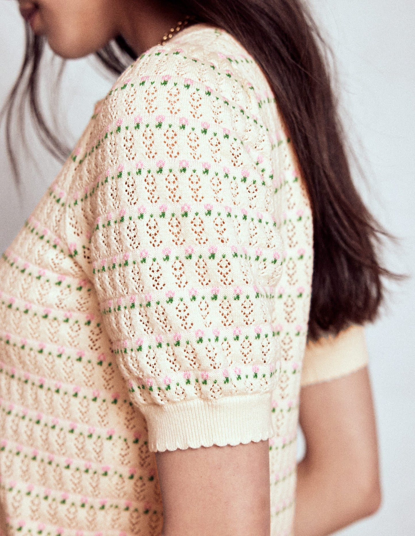 Dot Pointelle Cardigan-Pretty Floral Fair Isle