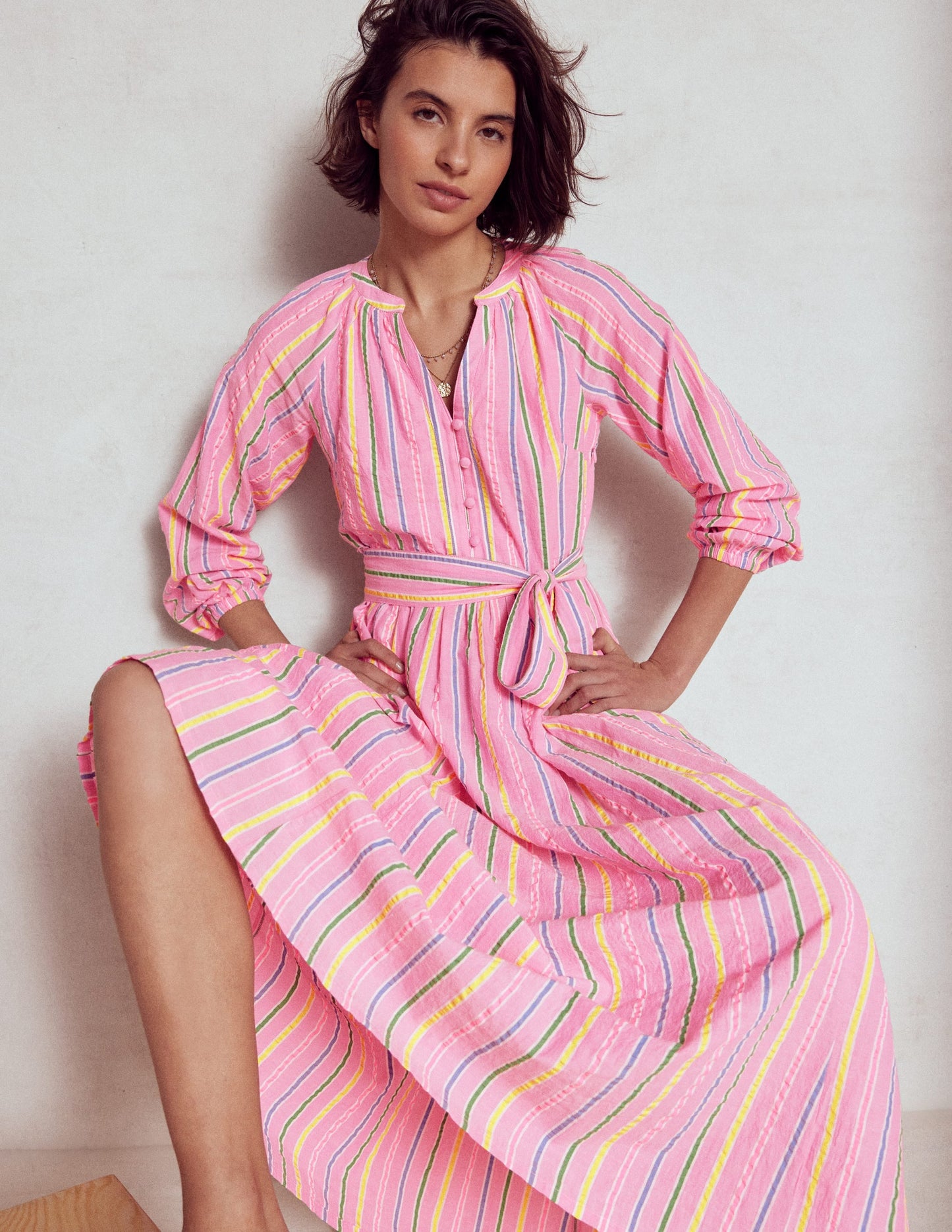 Faye Cotton Maxi Dress-Sorbet Pink, Seersucker Stripe