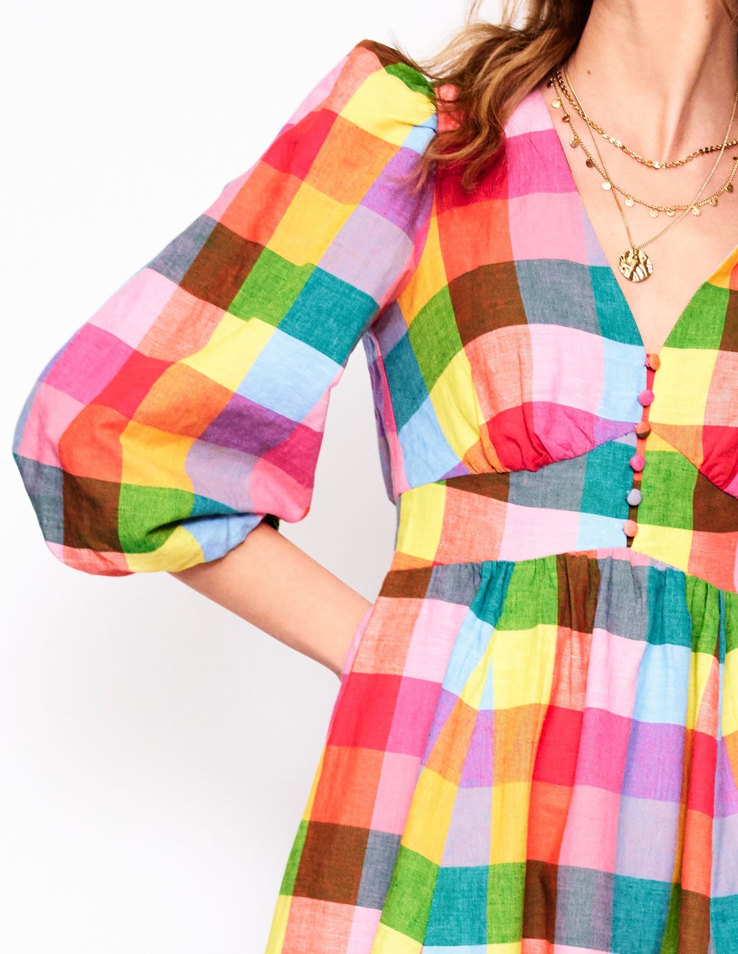 Lola Blouson Maxi Dress-Rainbow Multigingham